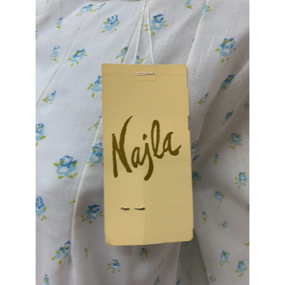 Vintage Najla New York Night Shirt Dainty Blue Floral Cotton Dacron M USA NOS - Picture 4 of 11